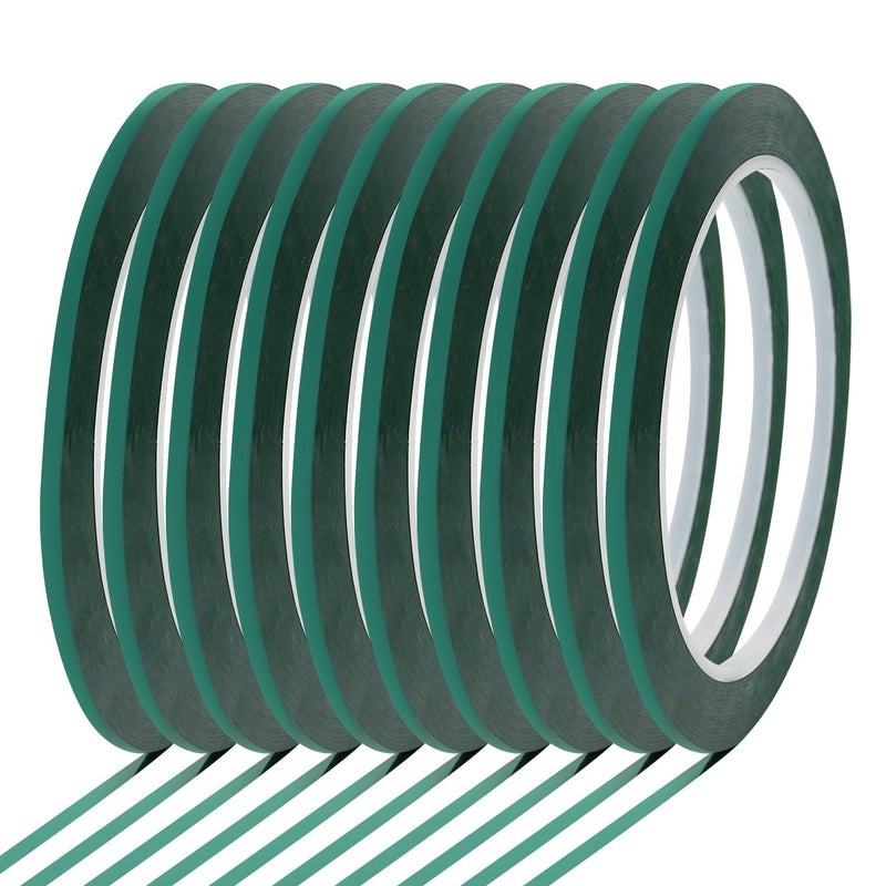 QIMAOO 10 Rolls 1/8" Whiteboard Tape Line 3mm Thin Dry Erase Board Tape Lines Pinstripe Tape, Green, 216ft Per Roll - Image 1